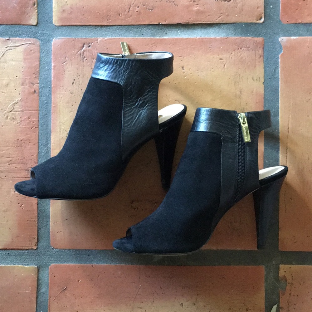 Louise et Cie Peep-Toe Suede Black Booties 8.5